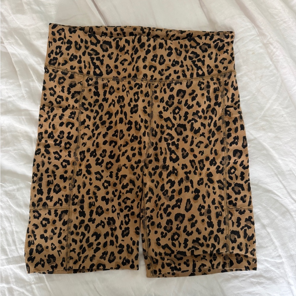 J. Crew Leopard Print Bike Shorts in Tan and Black